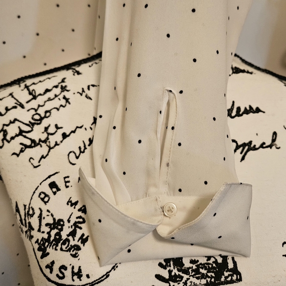 LOFT Cream and Black Square Neck Long Sleeve Blouse - Picture 3 of 6